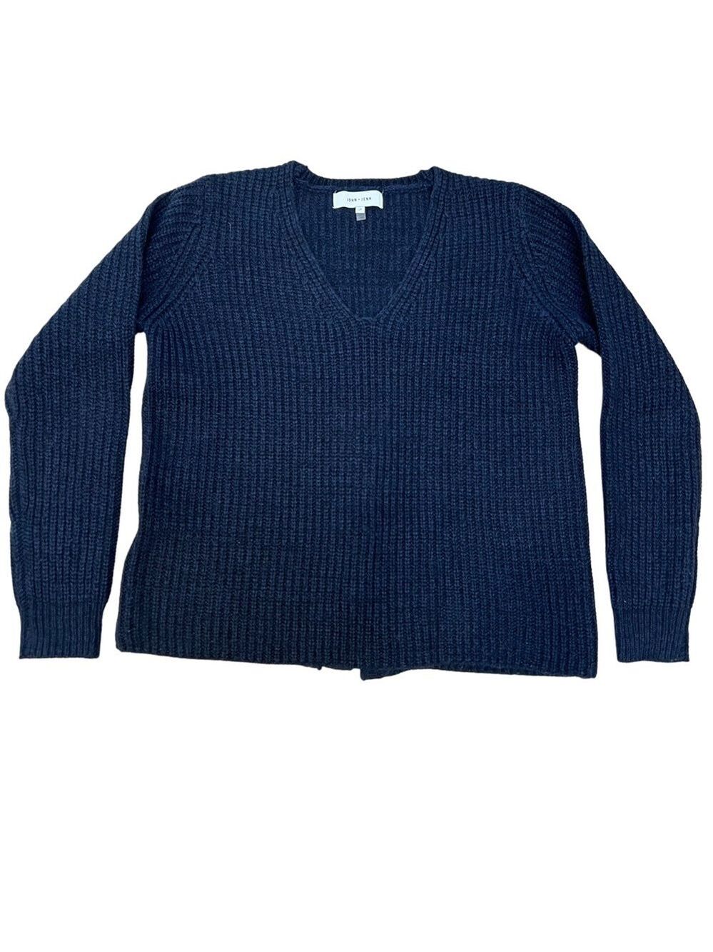 John + Jenn Navy Blue Long Sleeve V Neck Sweater-Size Small